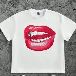 Men’s white Knitted T shirts Funny casual Oversize High street Vintage style